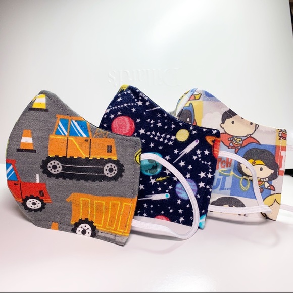 3 PCS Boys Face Mask Triple Layer Handmade - Picture 3 of 3